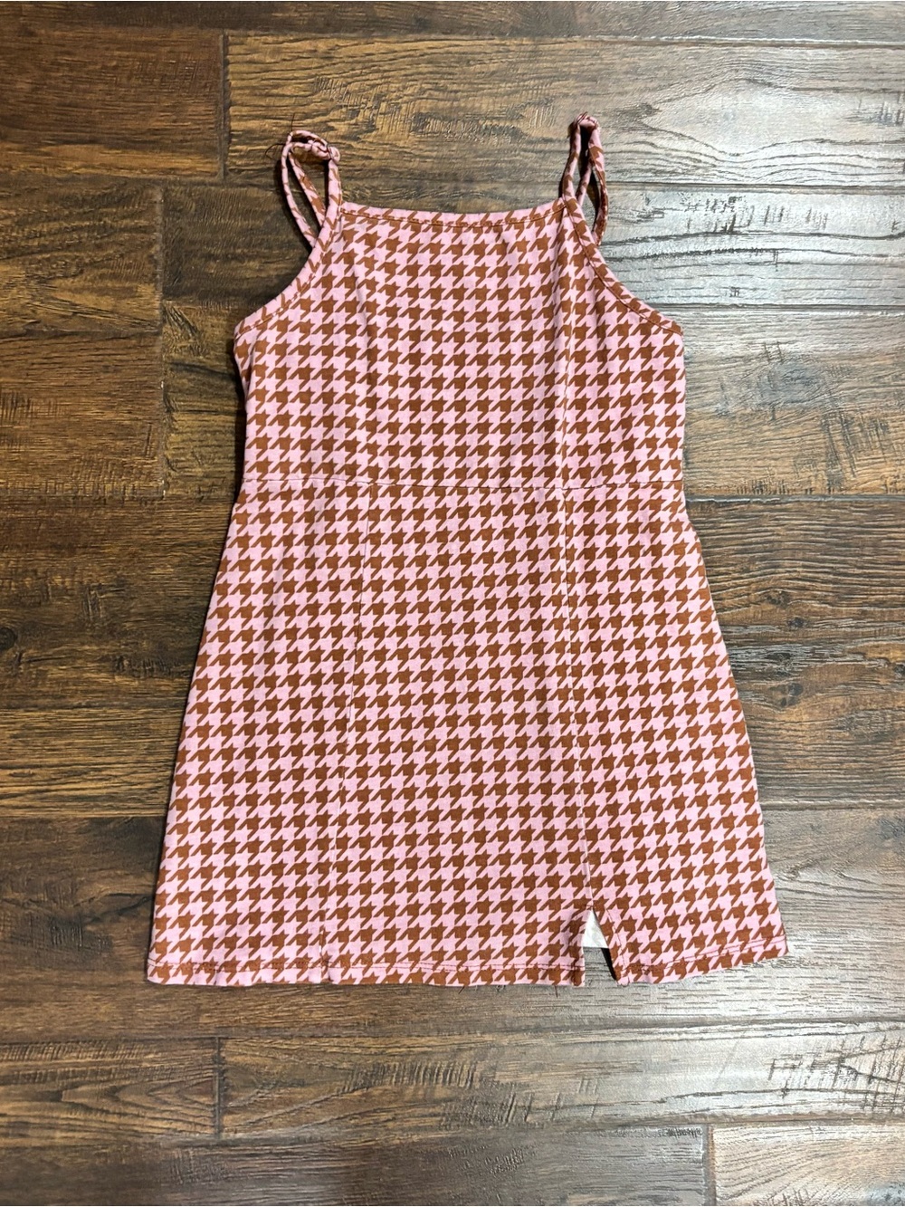Cat & Jack Pink and Brown Houndstooth Spaghetti Strap Dress